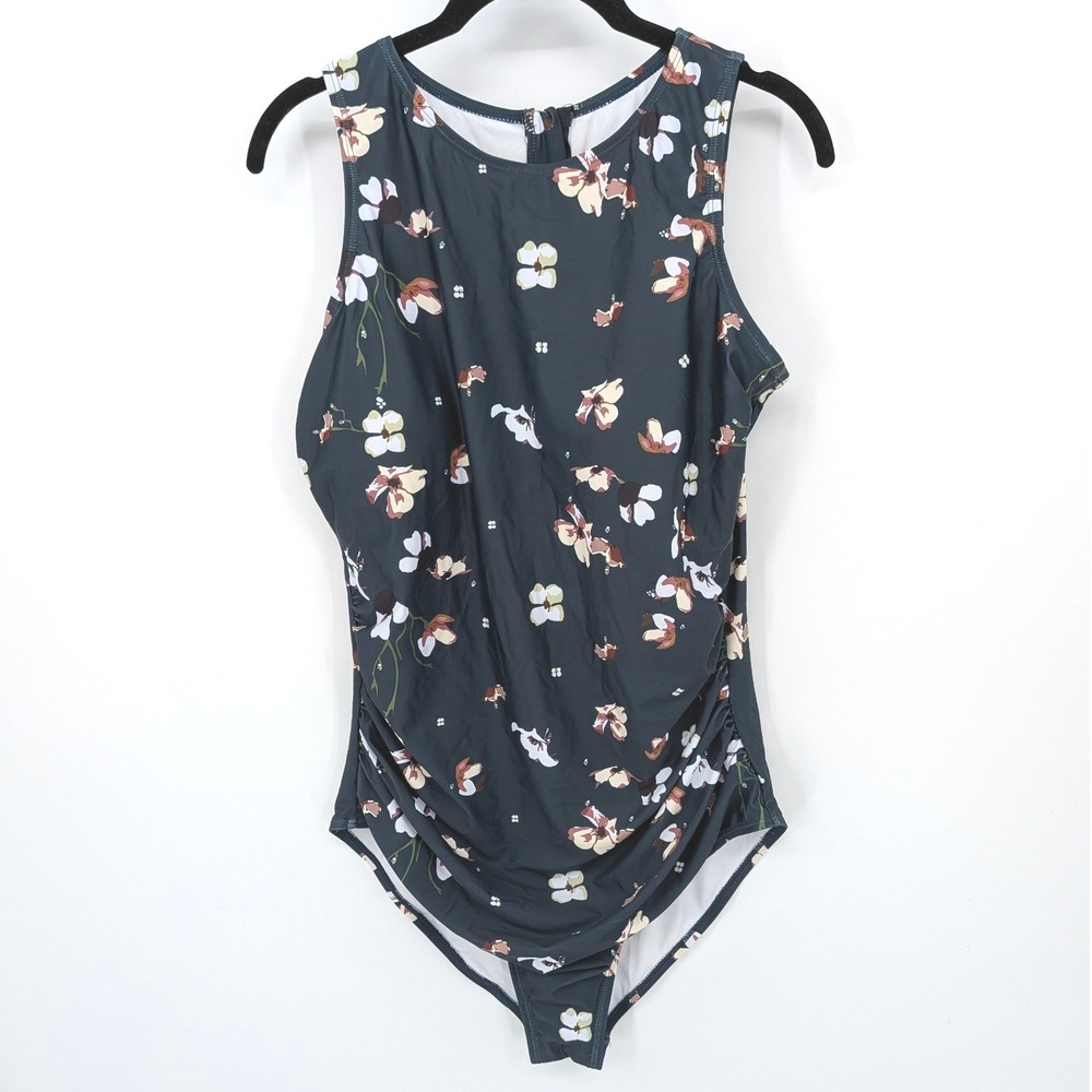 Floral High-Neck One-Piece Swimsuit - Black Floral